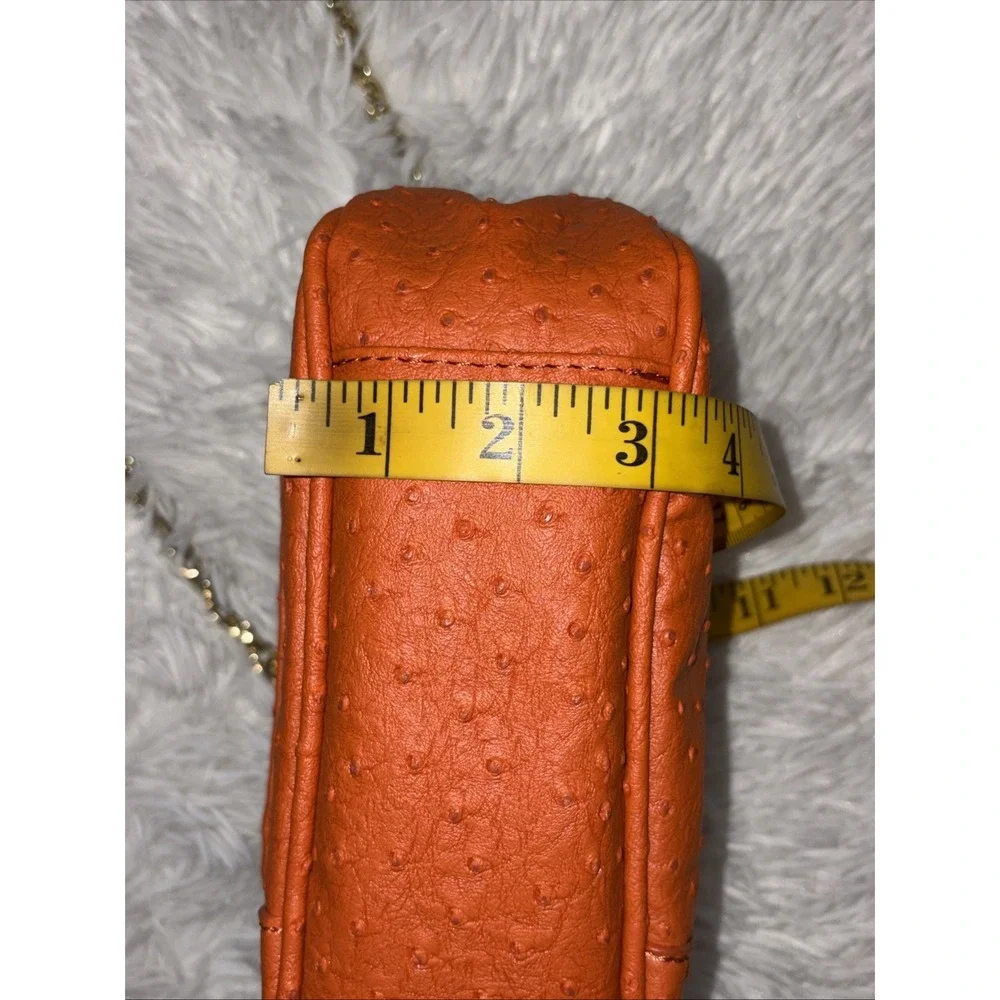 Chico's Bag Women's Orange Ostrich Textured Gold Chain Shoulder Handbag Purse